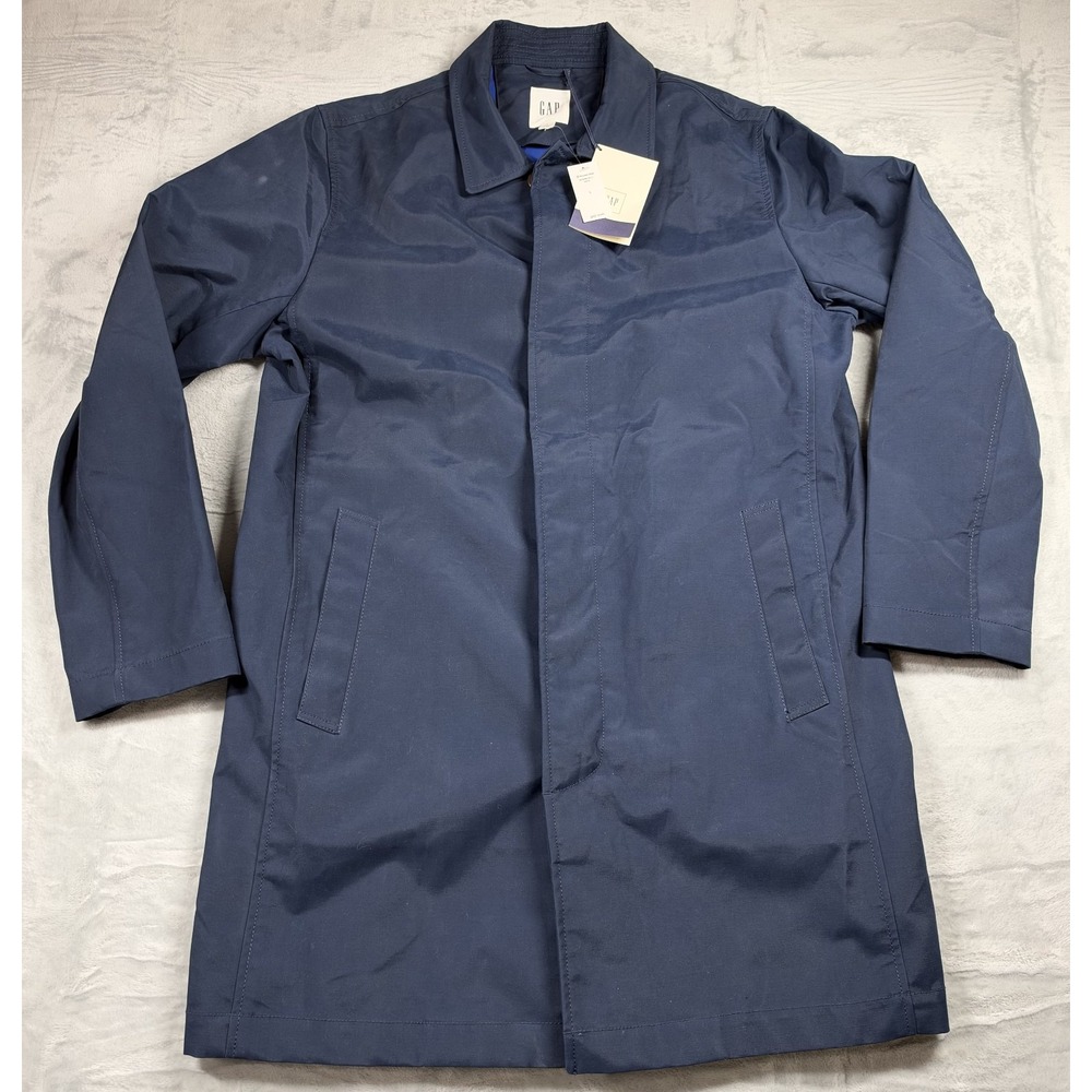 NWT GAP Clean Mac Coat Men's L True Navy Trench SPR17